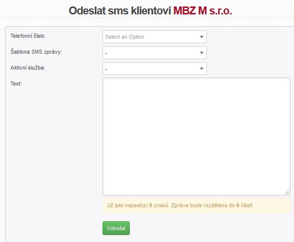 karta klienta informace odeslat SMS