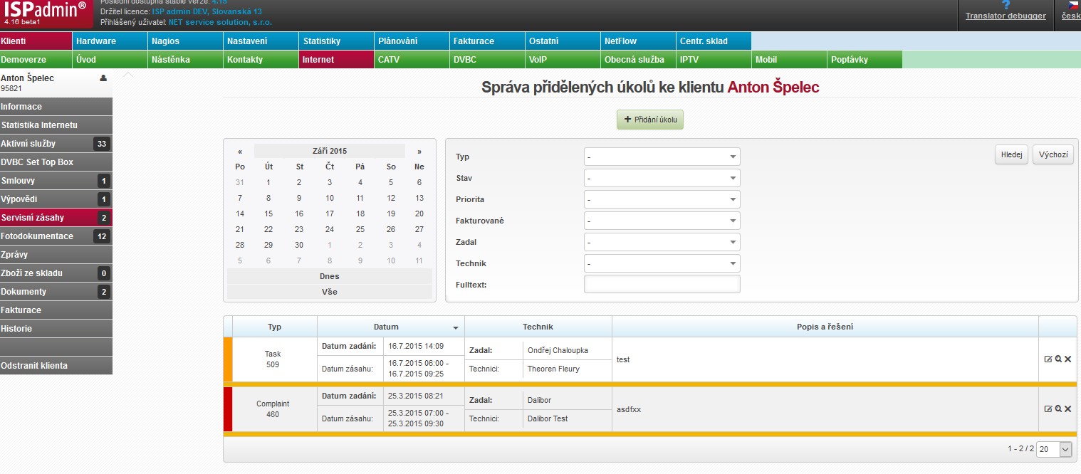 ISPadmin - Správa klientů